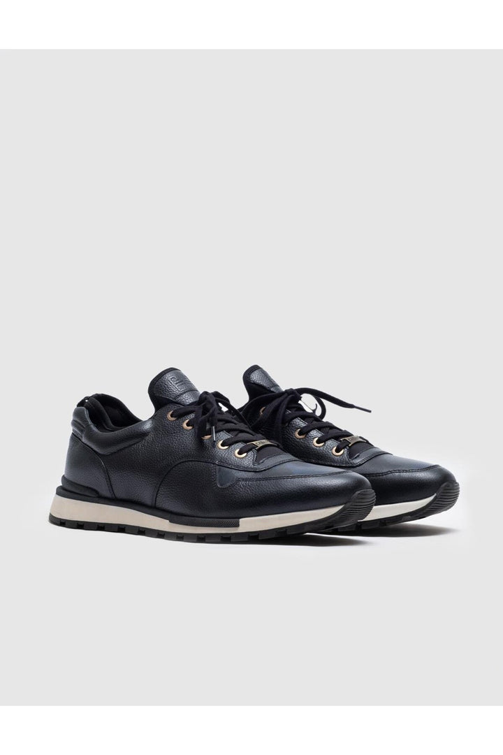 Cabani Shoes Chaussures de sport pour hommes en cuir véritable bleu marine à lacets avec détails en stretch - Camouflage bleu marine