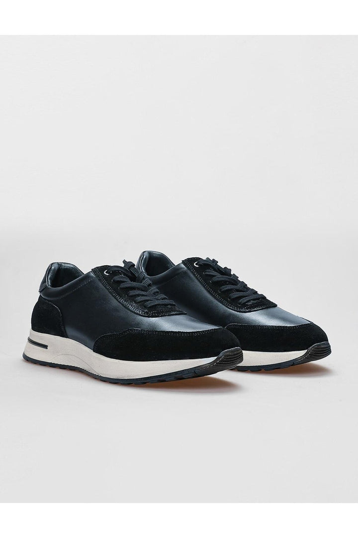 Cabani Shoes Chaussures de sport pour hommes en cuir véritable bleu marine à lacets - Bleu marine
