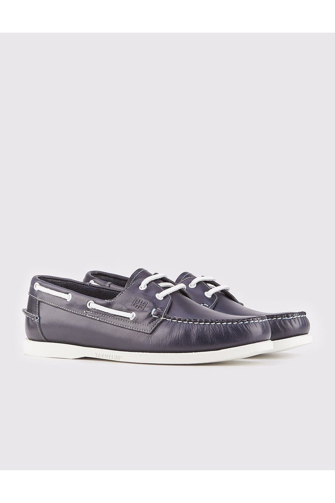 Cabani Shoes Pianello %100 Cuir Véritable Bleu marine Chaussures de bateau pour hommes à lacets avec détails de couture. - Bleu marine