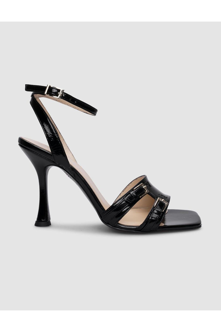 Cabani Shoes Chaussures à talons pour femmes en cuir véritable noir verni avec boucle à 100%. - Multicolore