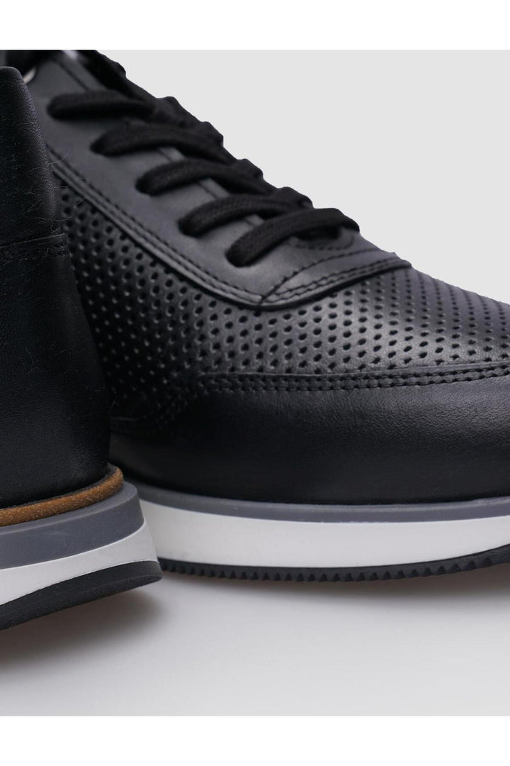 Cabani Shoes %100 Cuir véritable Baskets pour hommes noires à lacets - Noir