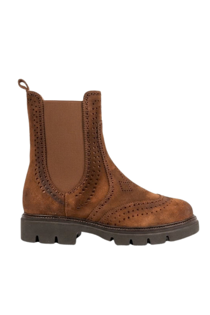 Wavelys ELCHE Bottes pour femmes en cuir suédé véritable couleur tabac avec détails de brûlage spécial et découpe au laser, élégantes et zippées. - Marron