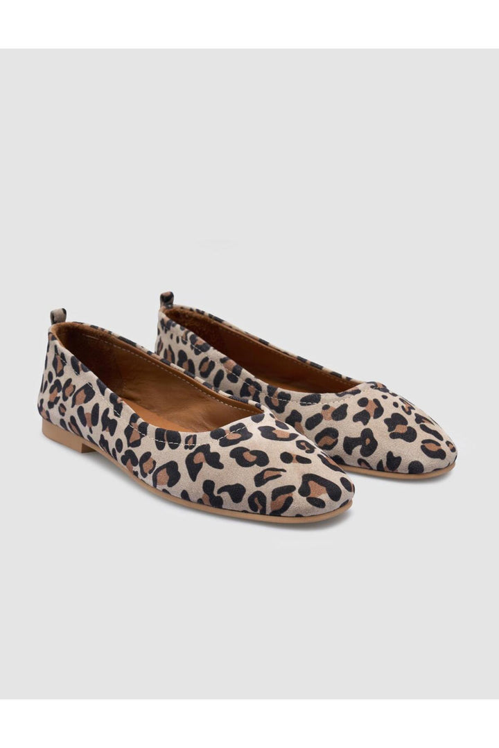 Cabani Shoes %100 Cuir véritable Ballerines léopard beige pour femmes - Beige