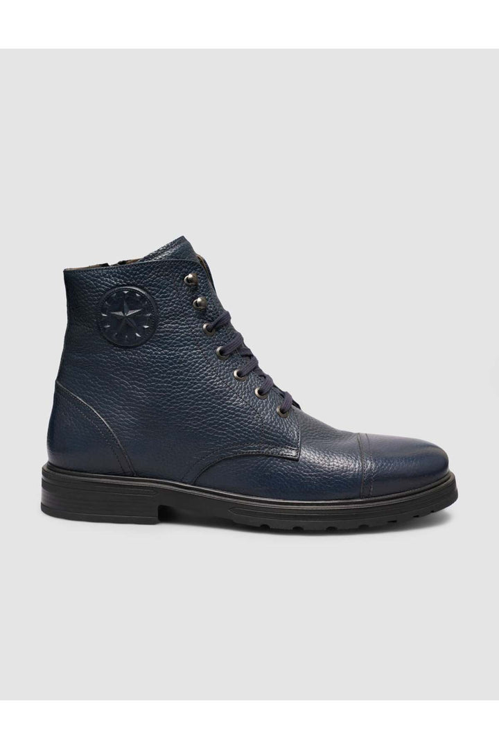 Cabani Shoes Bottines de ville pour homme en cuir véritable bleu marine à lacets et fermeture éclair - Bleu marine