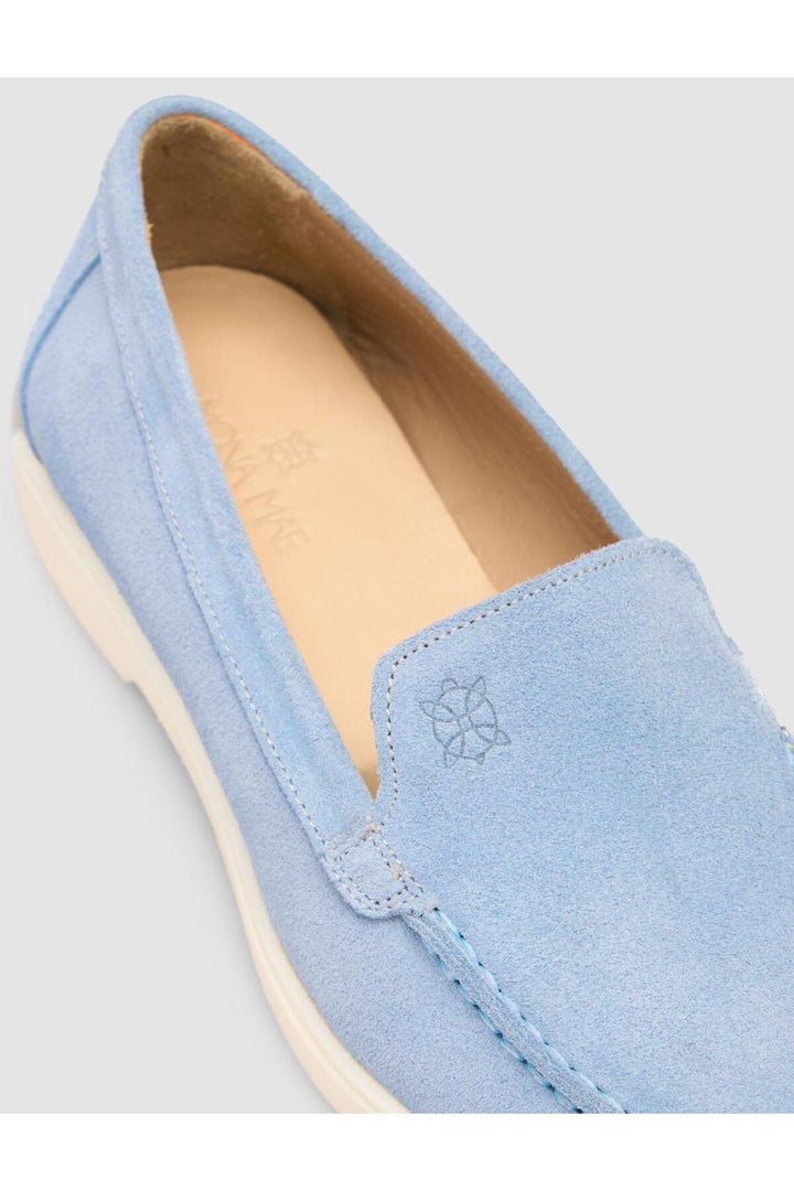Cabani Shoes MonaMae 100% Cuir Véritable Suédé Bleu Femme Loafer - Bleu