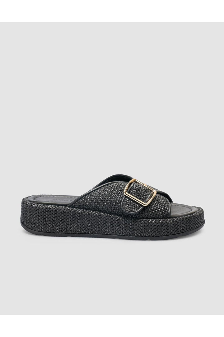 Cabani Shoes Sandales noires pour femmes avec détails en osier - Noir