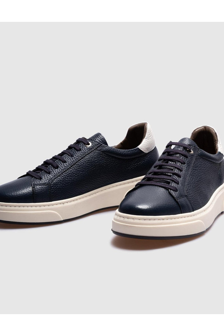 Cabani Shoes Chaussures de sport pour hommes en cuir véritable bleu marine à lacets - Bleu marine