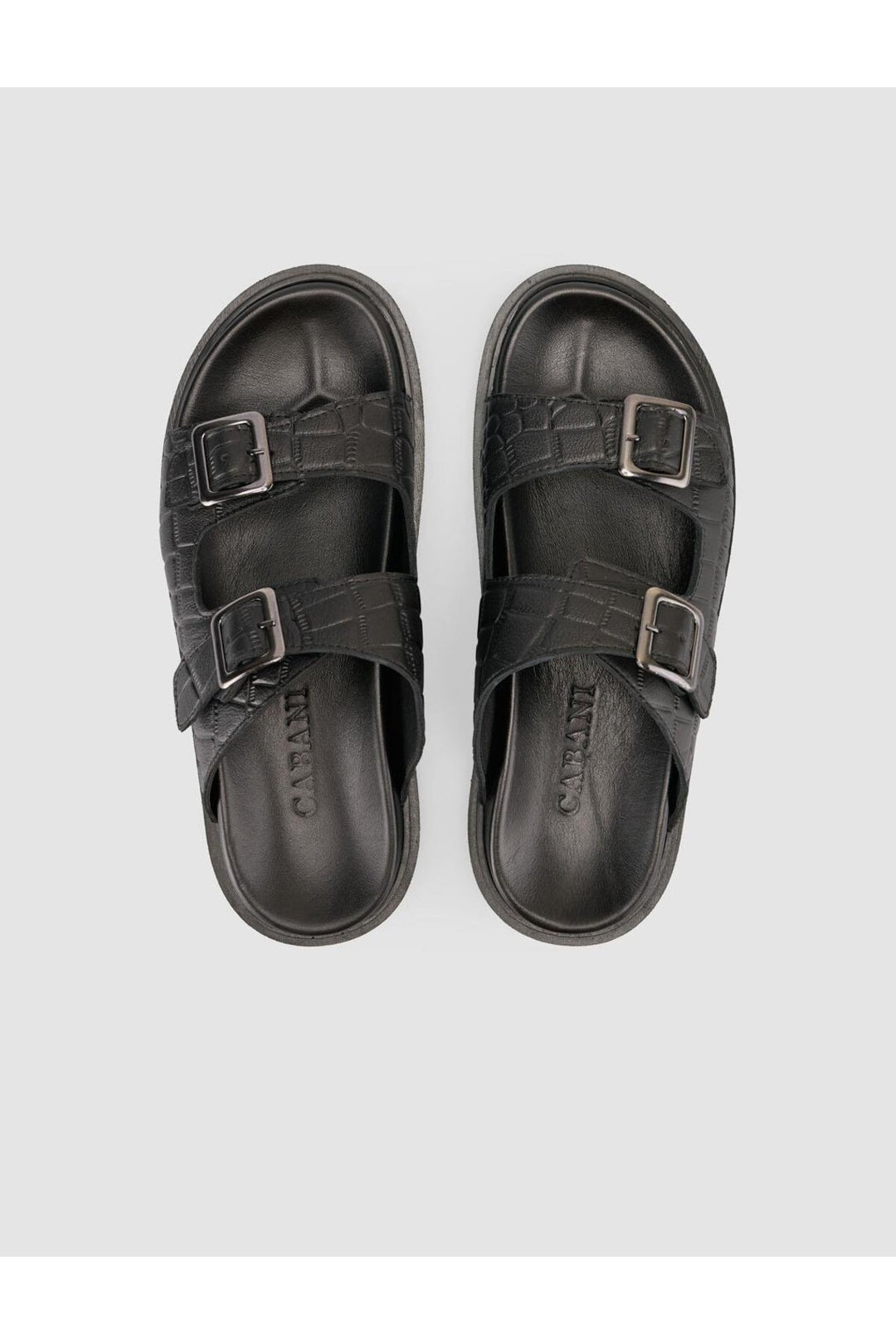 Cabani Shoes %100 Cuir Véritable Sandale Homme Noir Motif Croco - Multicolore