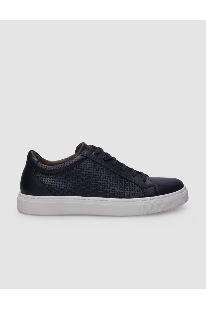 Cabani Shoes %100 Cuir Véritable Baskets Pour Hommes Bleu Marine à Lacets à Motifs - Bleu marine