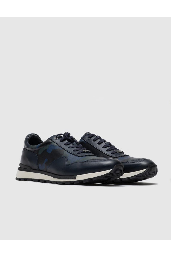 Cabani Shoes Chaussures de sport pour hommes en cuir véritable bleu marine à lacets - Bleu marine
