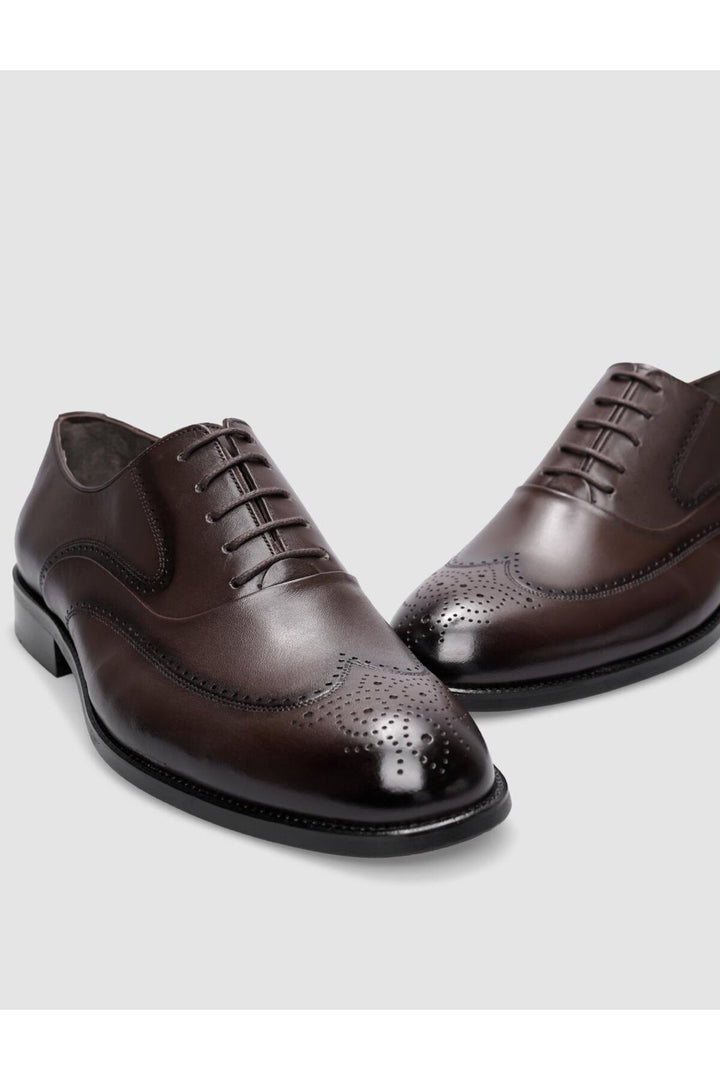Cabani Shoes Chaussures classiques pour hommes en cuir véritable marron à lacets - Marron