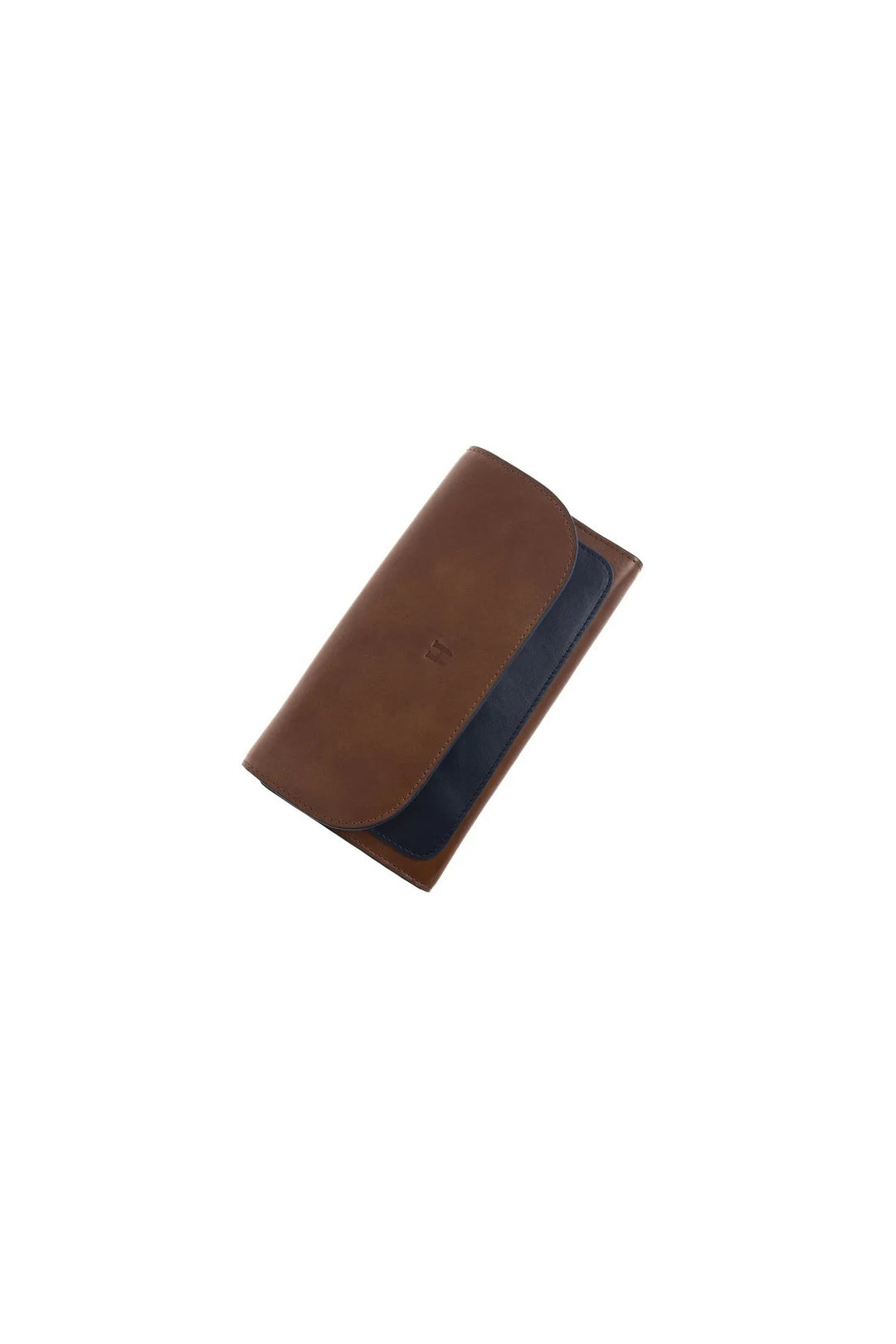 Helmbrook Grand Portefeuille en Cuir Véritable pour Femme Fermeture Éclair Protégée par RFID Charlotte Tan Bleu Marine