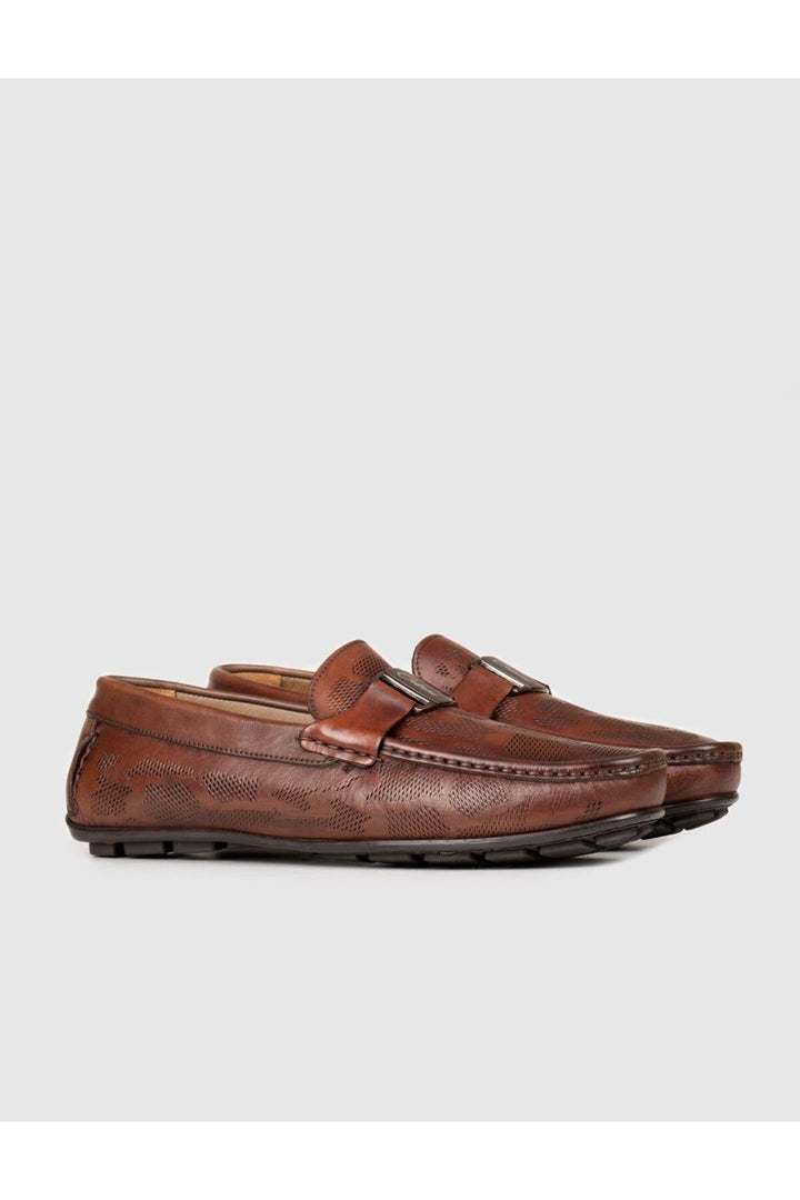 Cabani Shoes Mocassins pour hommes en cuir véritable avec détails de ceinture marron - Marron
