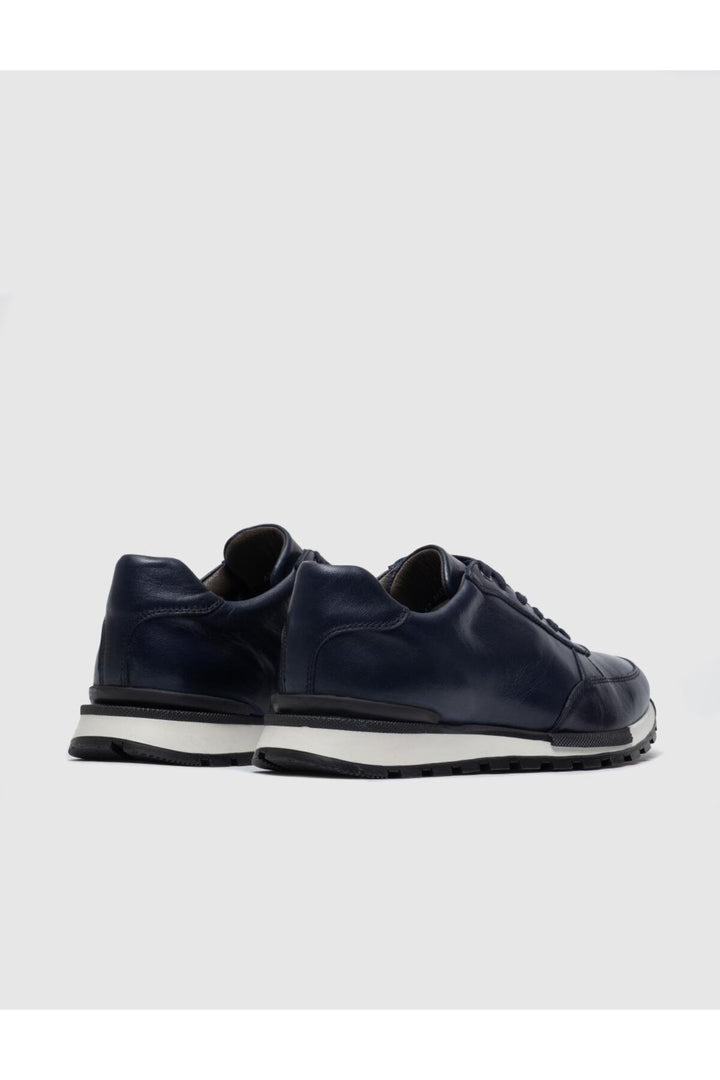 Cabani Shoes Chaussures de sport pour hommes en cuir véritable à lacets - Bleu marine