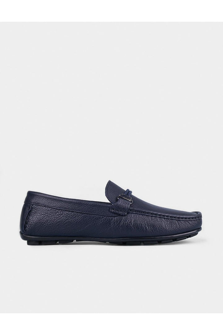 Cabani Shoes Chaussures Loafer pour hommes en cuir véritable bleu marine avec détails de ceinture. - Bleu marine