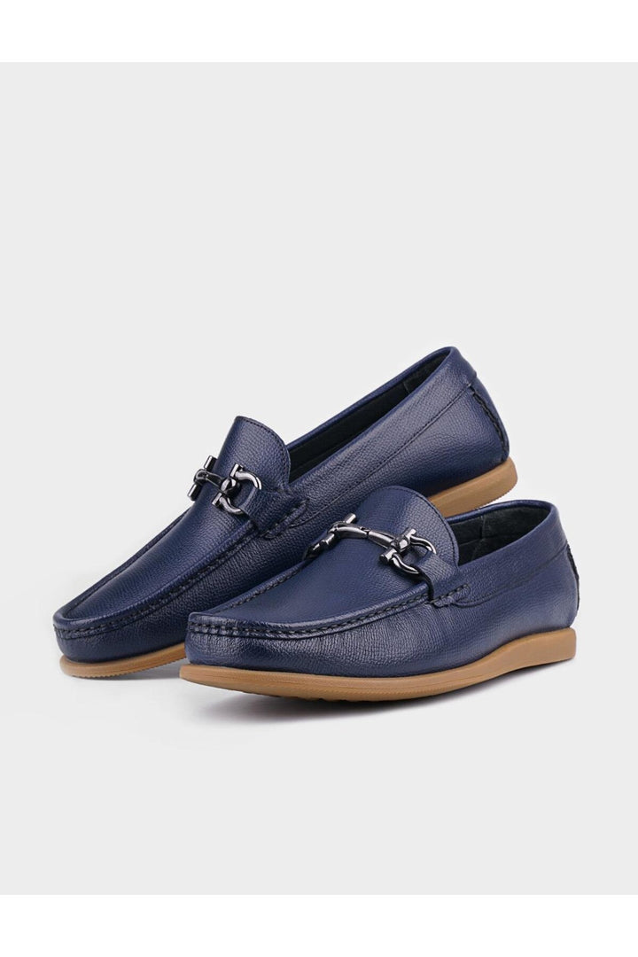 Cabani Shoes Chaussures de ville pour hommes en cuir véritable bleu marine avec accessoires en métal. - Bleu marine