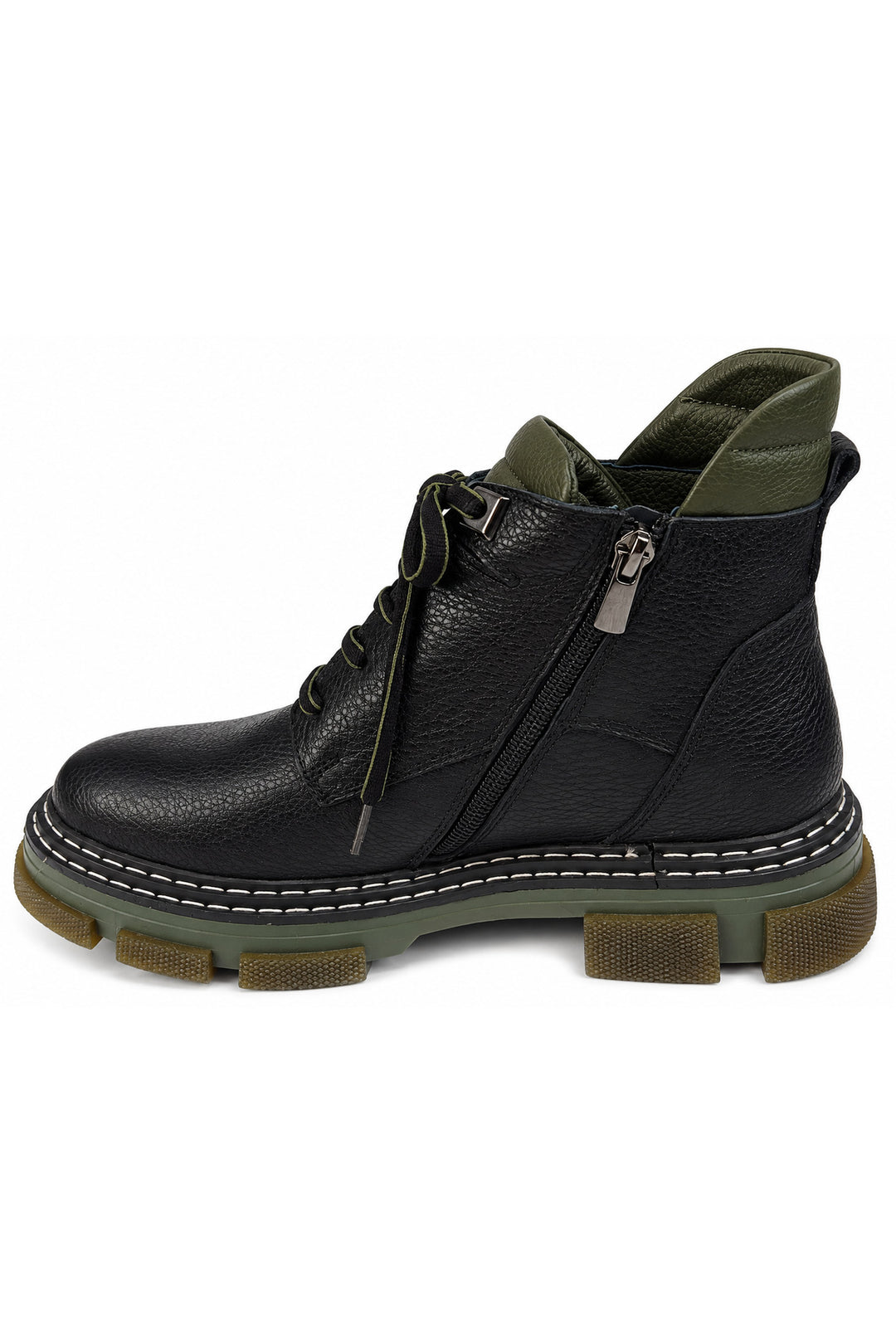 Wavelys Bottines pour femmes à lacets avec semelle épaisse et détails kaki noirs - Vert