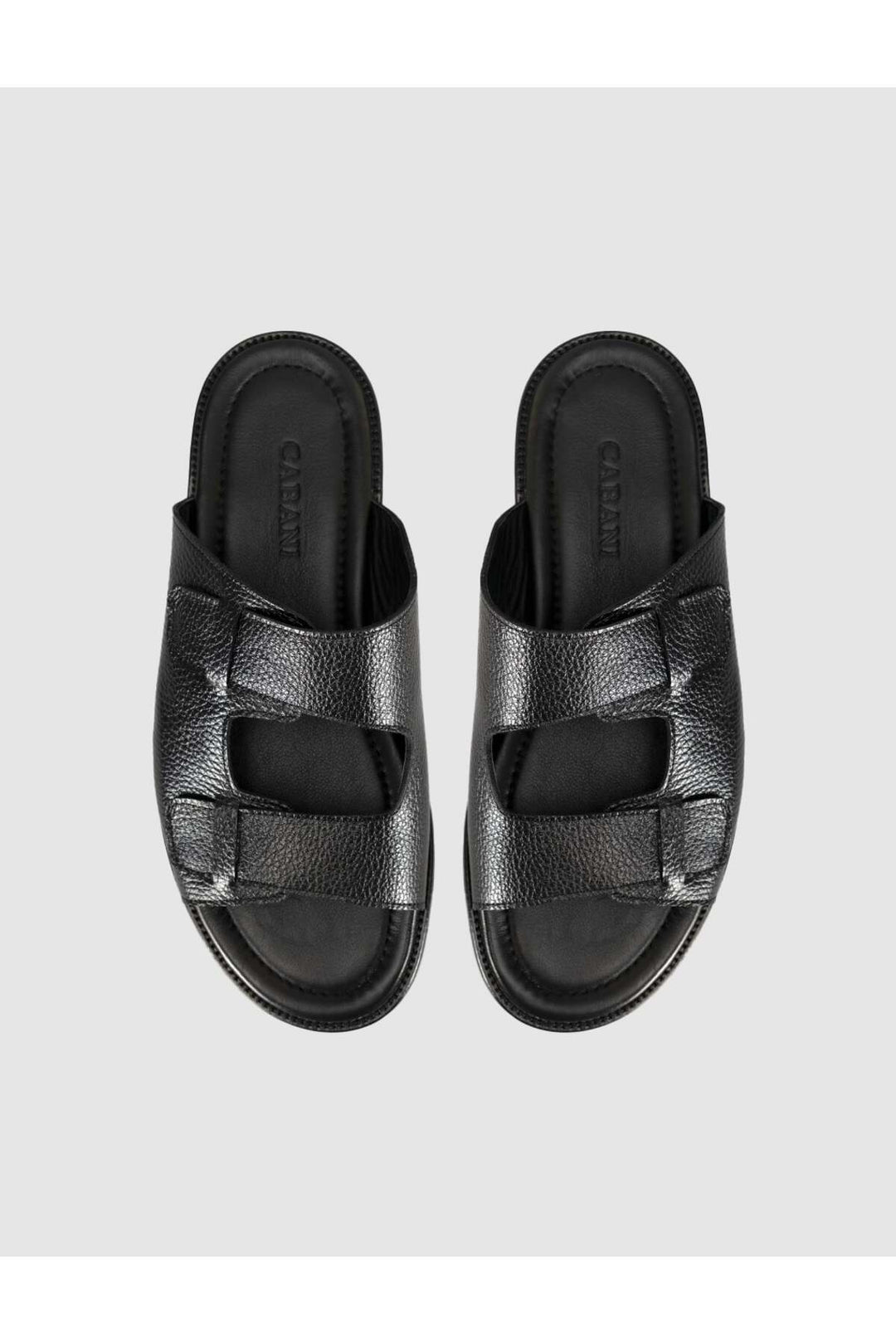 Cabani Shoes Sandales en cuir noir pour homme avec boucle - Noir