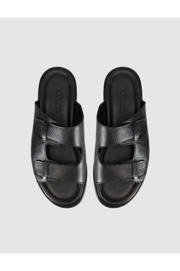 Cabani Shoes Sandales en cuir noir pour homme avec boucle - Noir