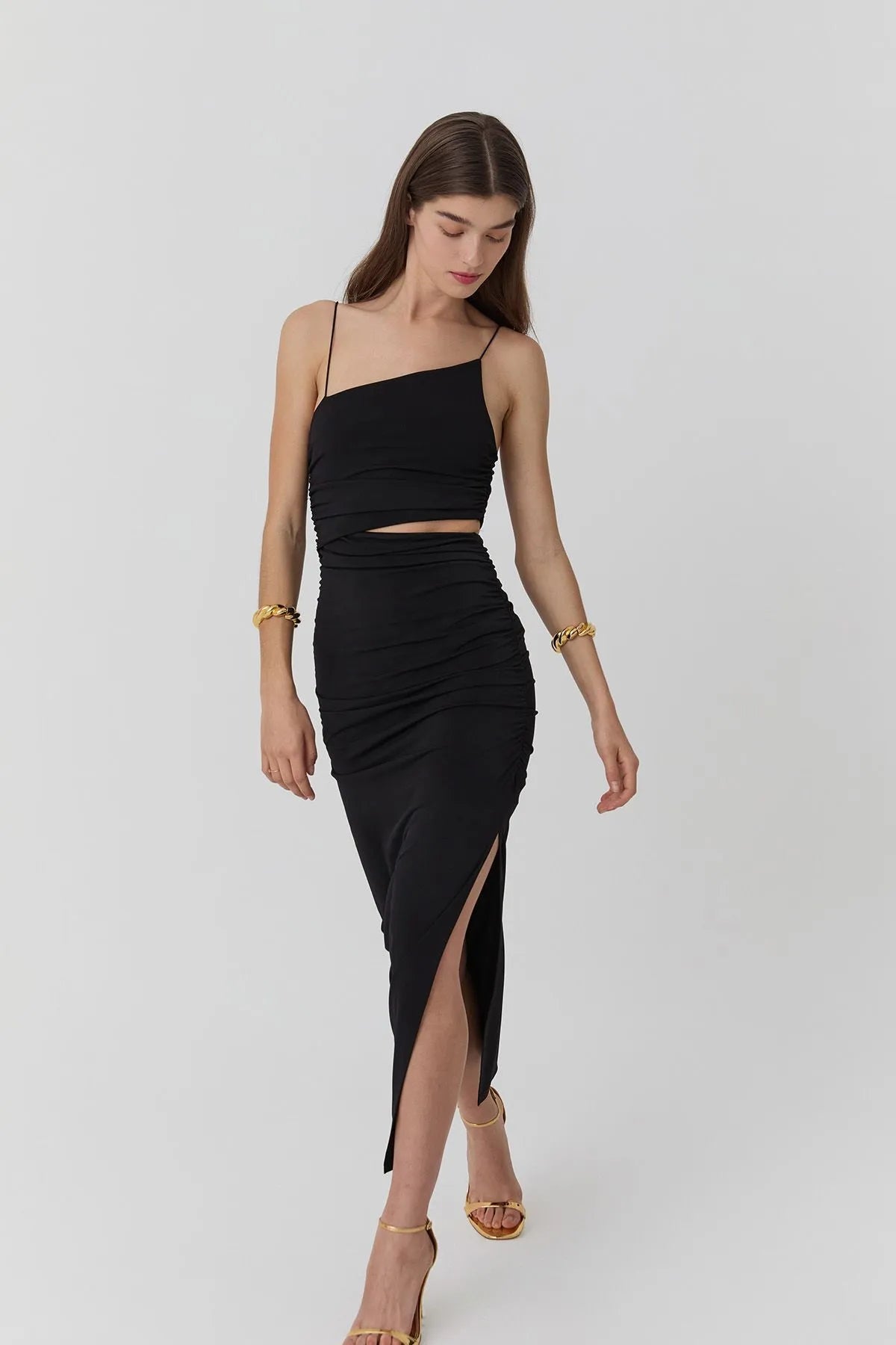 quzu robe détaillée découpée - noir