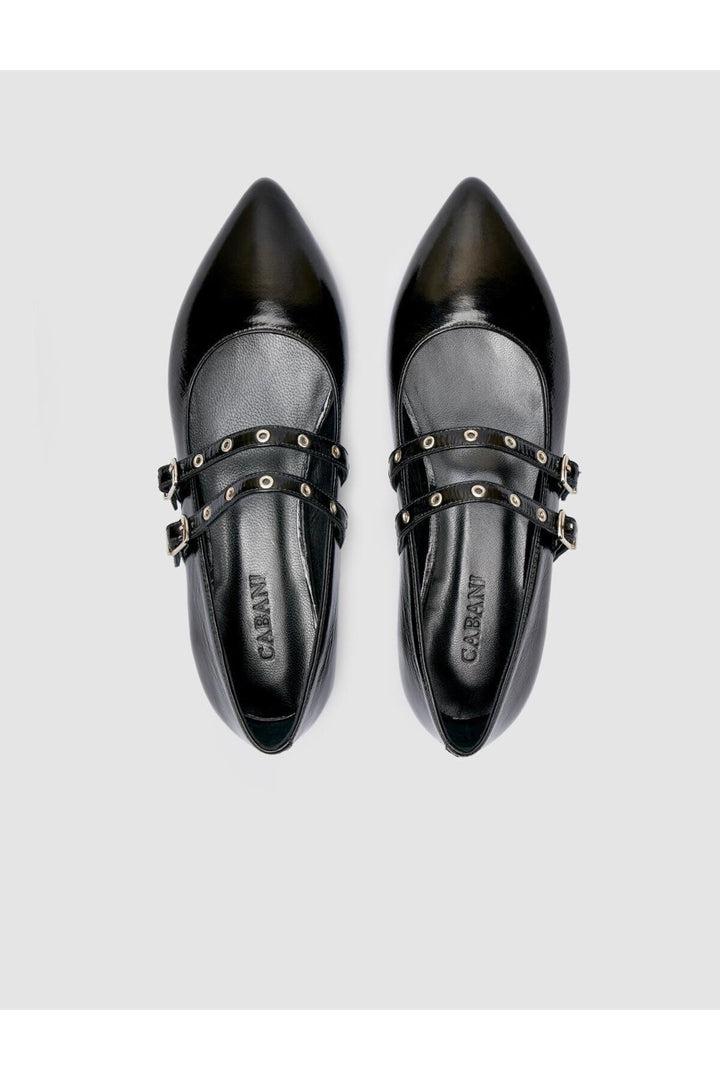 Cabani Shoes Ballerines femme en cuir véritable noir verni 100% - Multicolore