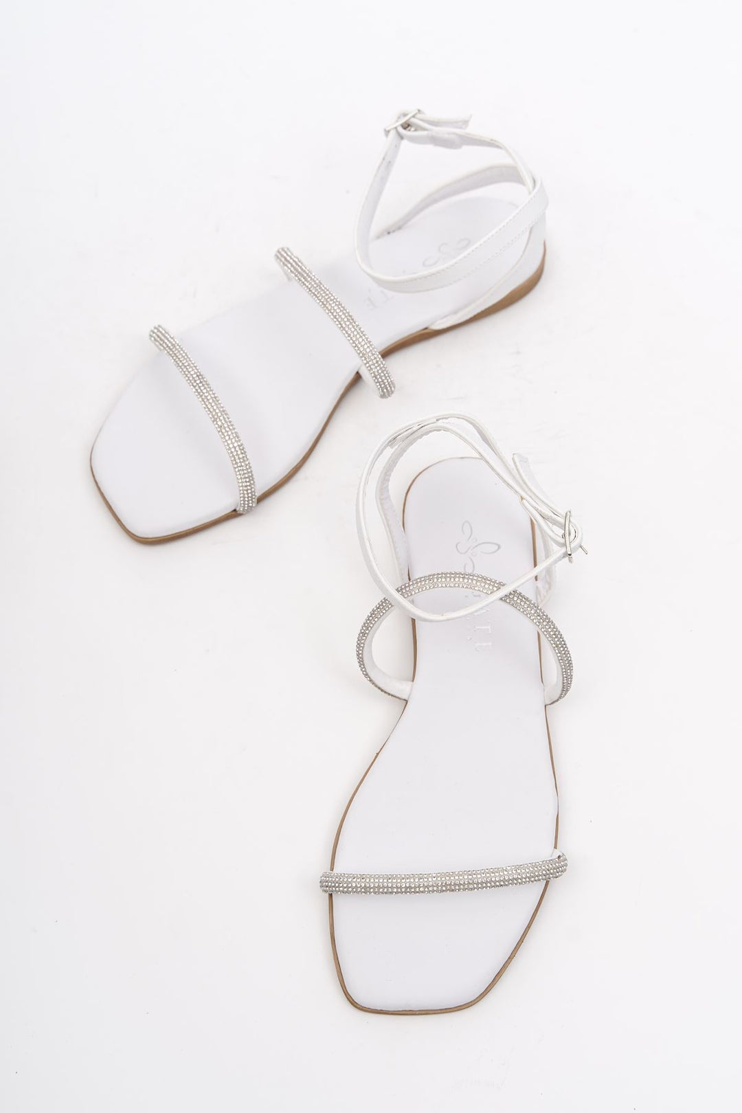 Wavelys Reta Sandale Femme Basse à Strass Brillant - Blanc