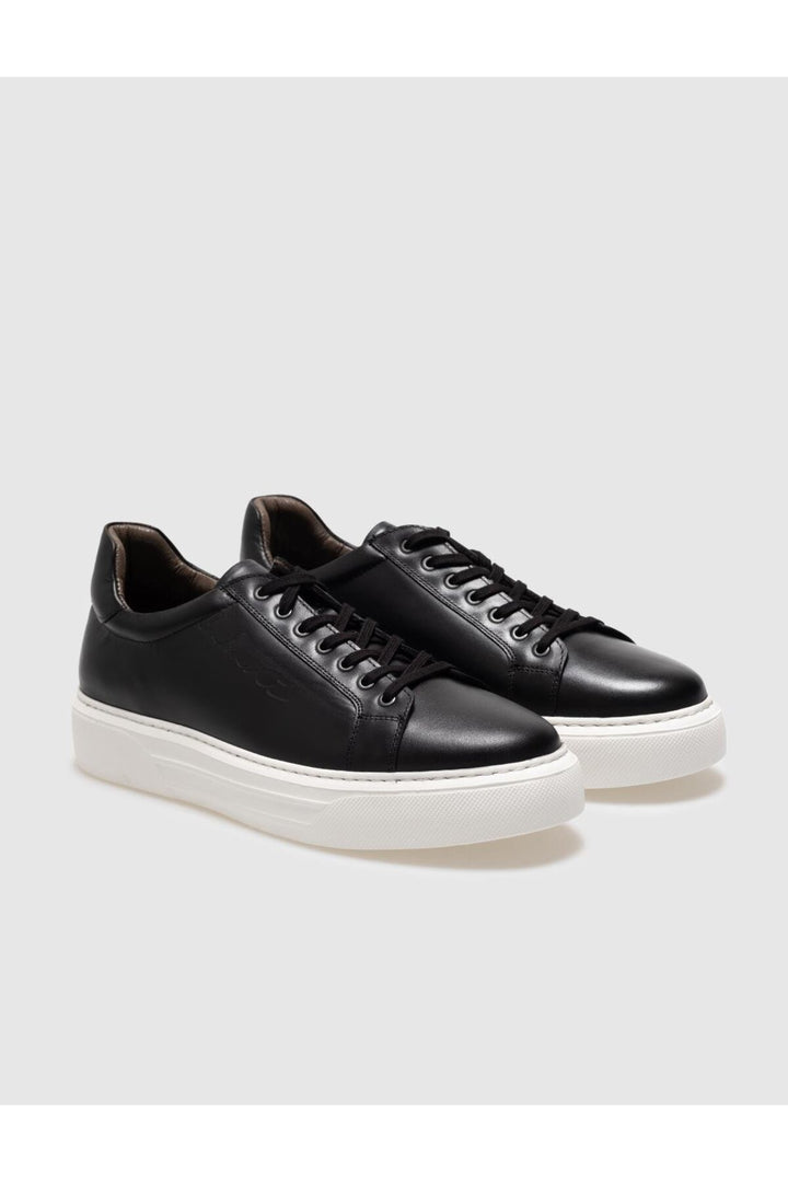 Cabani Shoes Chaussures de sport pour hommes en cuir véritable noires à lacets - Noir