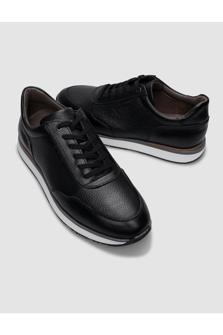 Cabani Shoes Chaussures de sport pour hommes en cuir véritable noir à lacets 100% - Noir