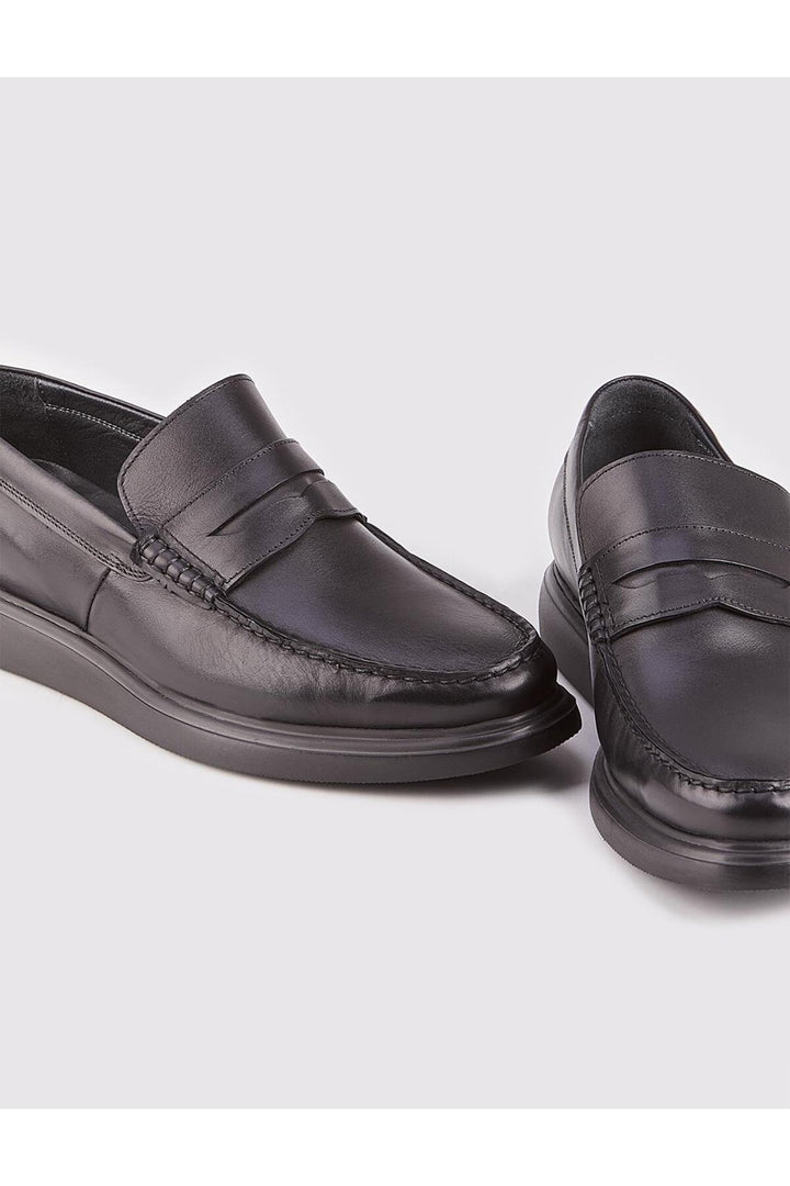 Cabani Shoes Chaussures Loafer pour hommes en cuir véritable avec ceinture noire. - Noir