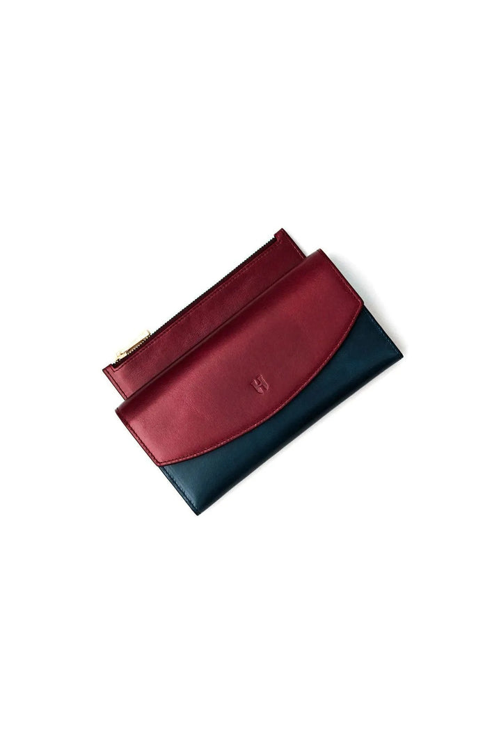 helmbrook Porte-cartes à compartiments multiples en cuir pour femme Ashley avec fermeture à glissière protégée par RFID, bordeaux, bleu marine