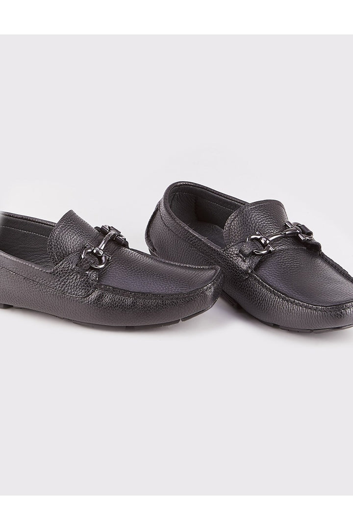Cabani Shoes Chaussures Loafer Noires en Cuir Véritable avec Détails de Boucle pour Homme - Noir