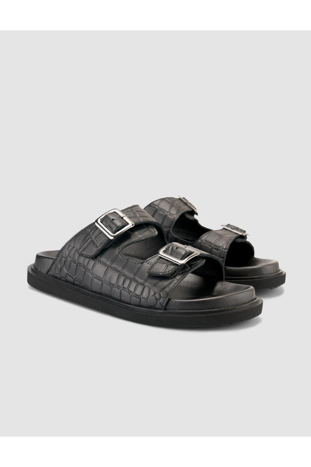 Cabani Shoes %100 Cuir Véritable Sandale Homme Noir Motif Croco - Multicolore
