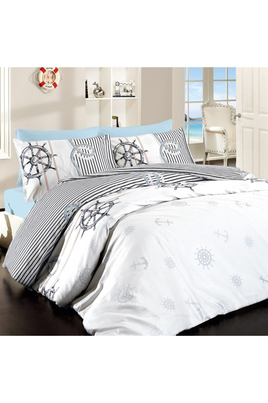 Maxhomen Ensemble de literie en coton simple Deeper - Blanc-Noir