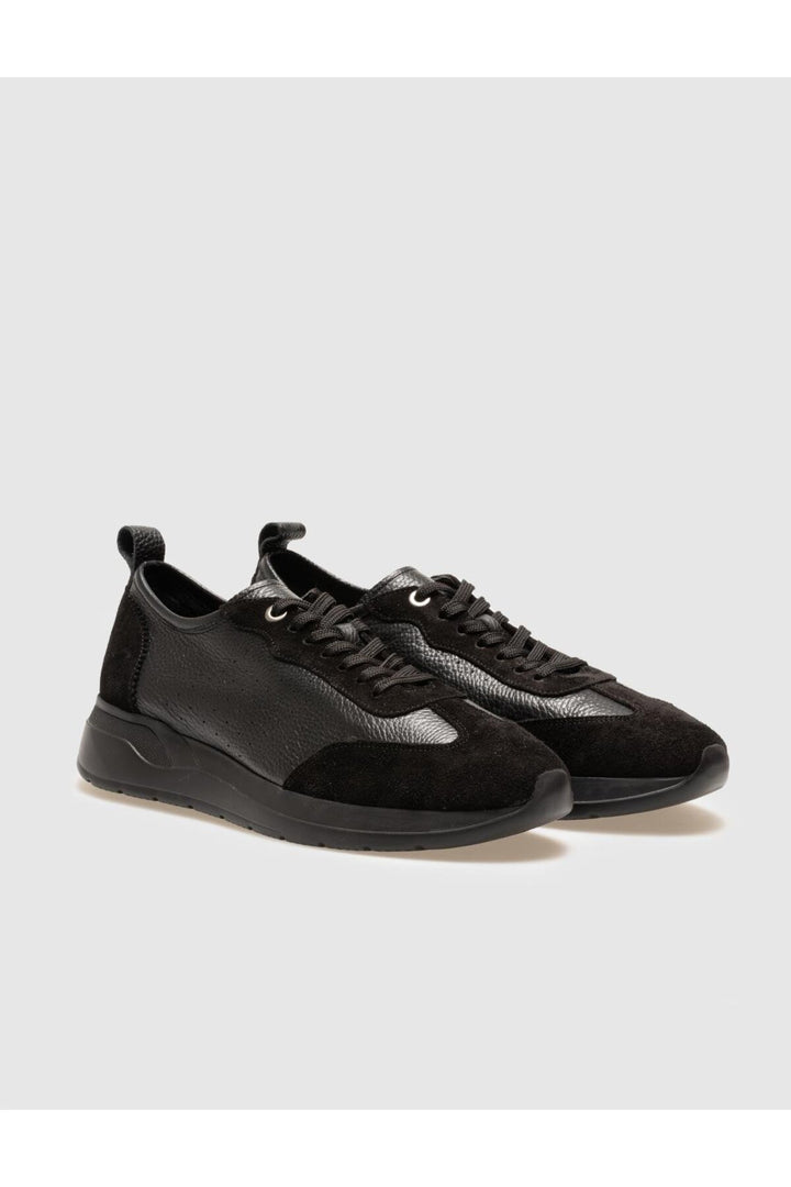 Cabani Shoes Chaussures de sport pour hommes en cuir véritable suédé noir avec lacets - Noir