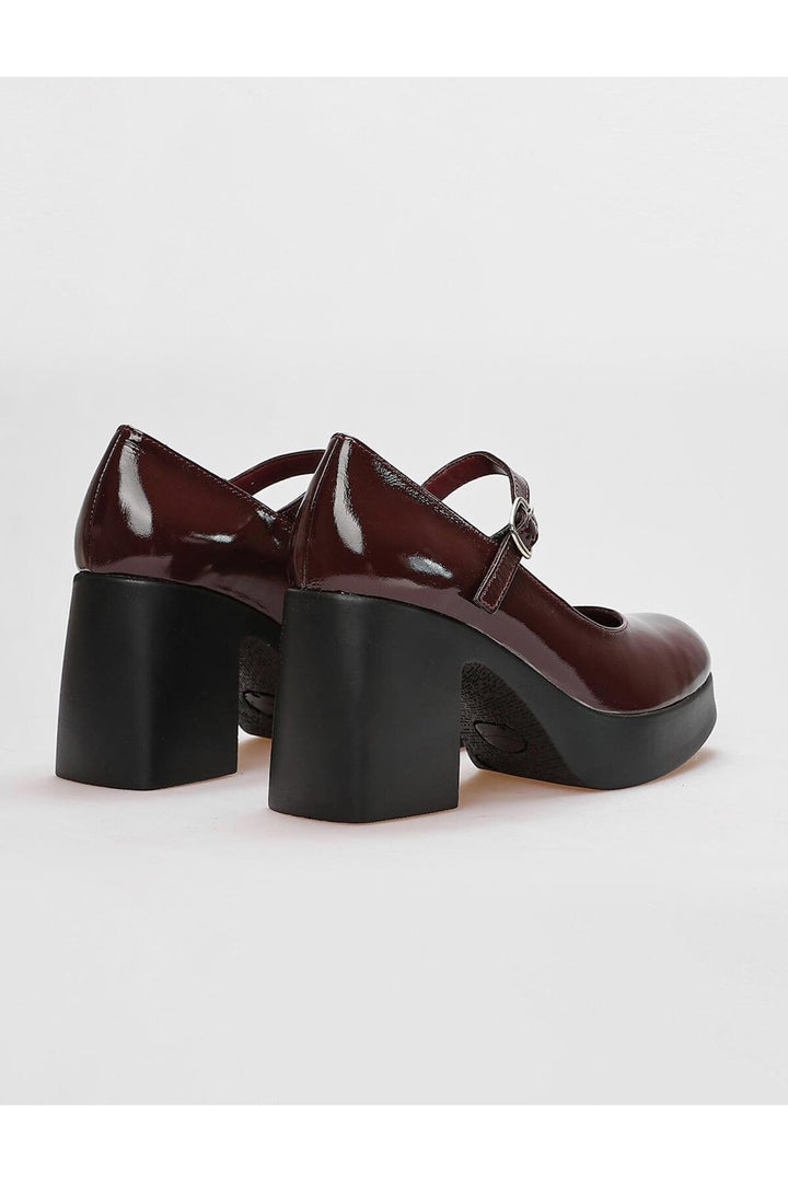 Cabani Shoes Chaussures à talons épais en cuir véritable verni bordeaux pour femmes - Multicolore