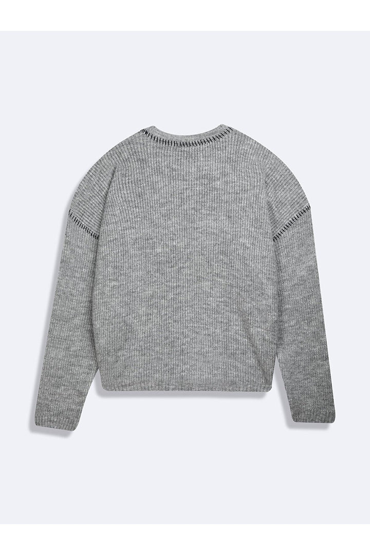 LTB Pull ras du cou à manches longues en maille grise