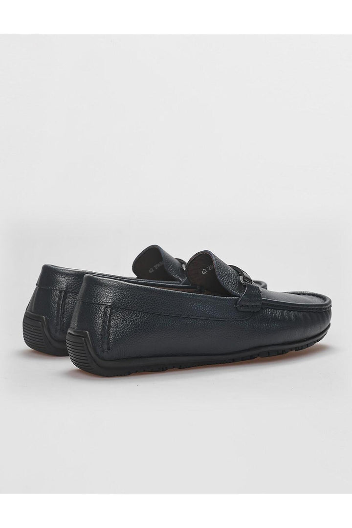 Cabani Shoes Mocassins pour hommes en cuir véritable avec détail de boucle bleu marine. - Bleu marine