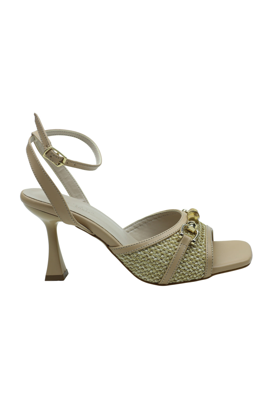 Wavelys MORONE Sandales à talons en simili cuir pour femmes avec accessoires dorés - Beige