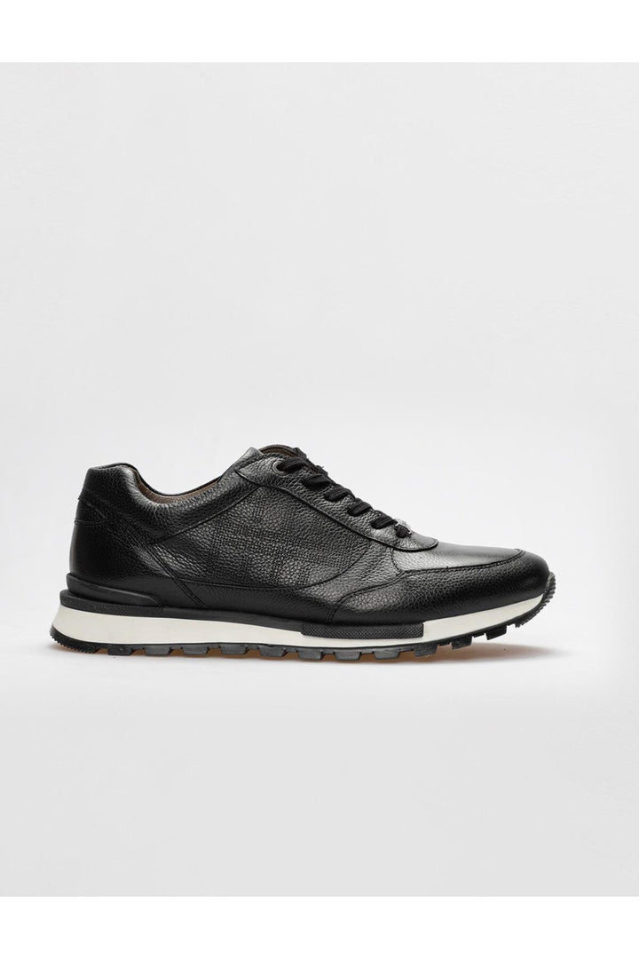 Cabani Shoes Chaussures de sport pour hommes en cuir véritable noires à lacets - Noir