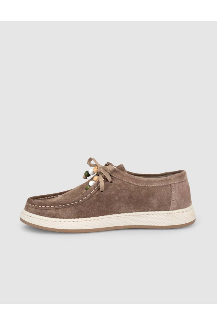 Cabani Shoes Chaussures de ville pour femmes en cuir véritable suédé beige à lacets. - Marron