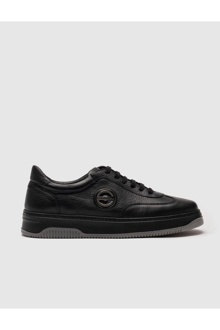 Cabani Shoes Chaussures de sport pour hommes en cuir véritable noir avec lacets et semelle en caoutchouc. - Noir