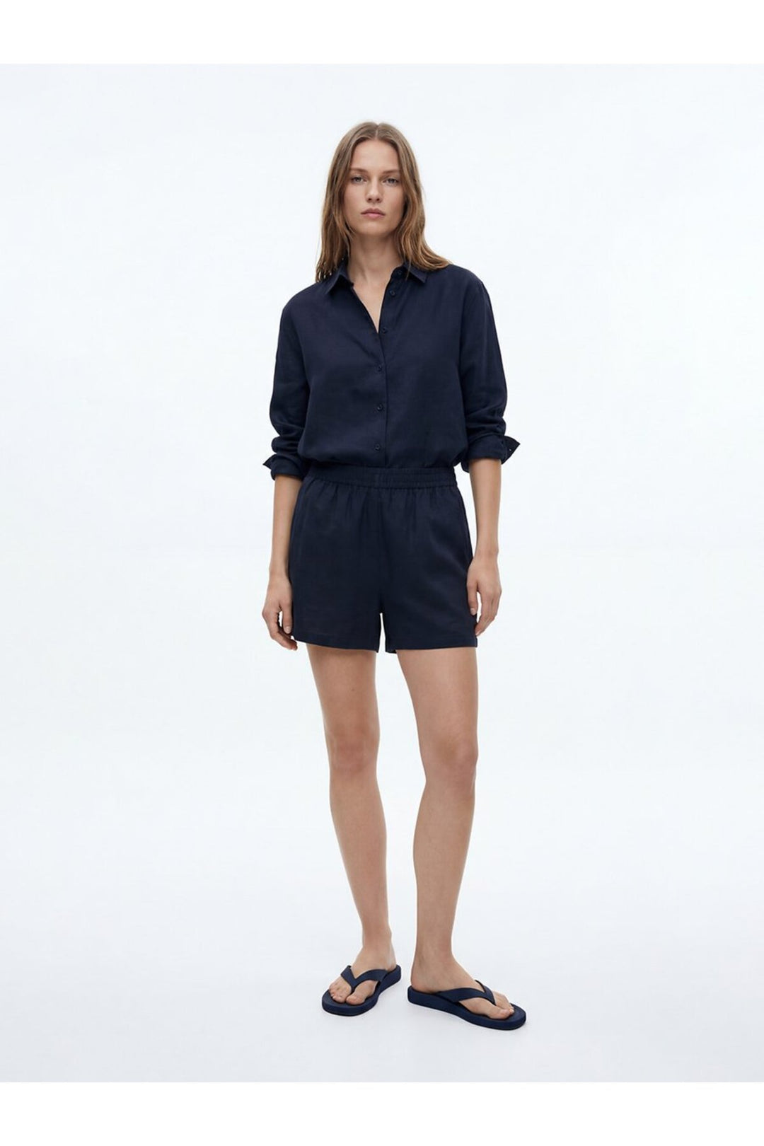 LTB Chemise bleu marine à boutons basique à manches longues - Bleu marine