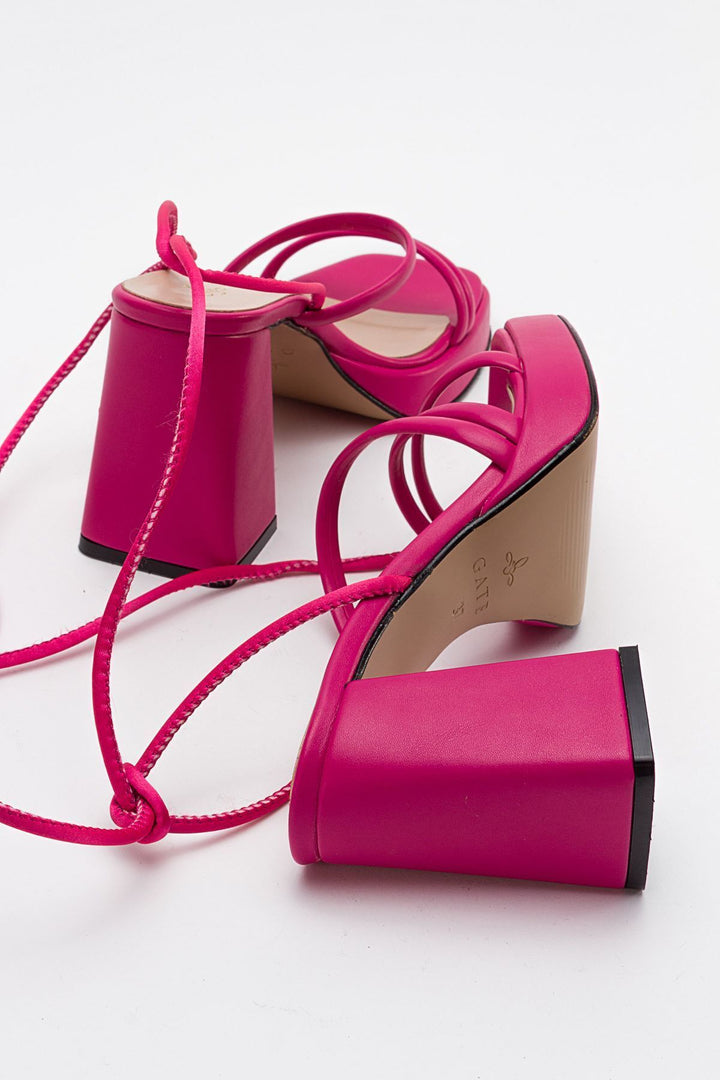 Wavelys Sandales à talons plateforme à lanières et à cordon pour femmes Carisa Platform Gate Shoes - Fuchsia