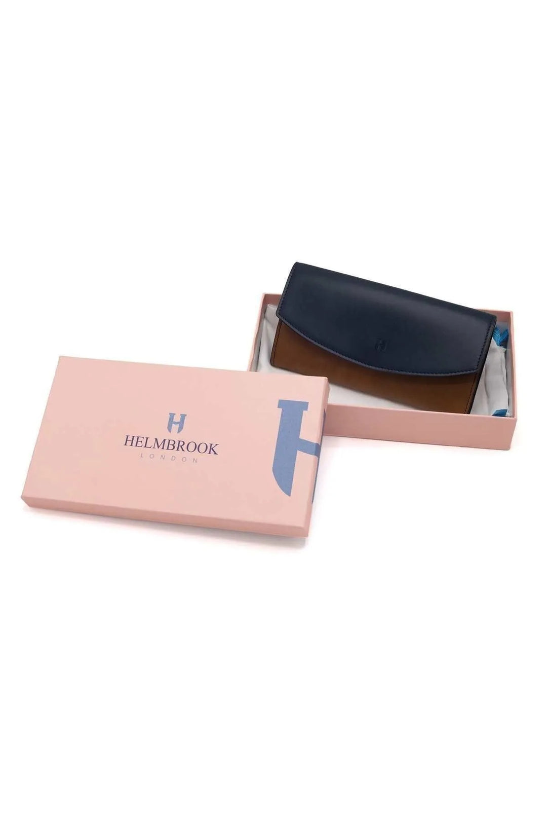 helmbrook Porte-cartes multi-baie Ashley en cuir pour femme avec fermeture à glissière protégée par RFID bleu marine et fauve