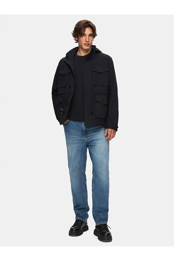 LTB Manteau à capuche uni bleu marine