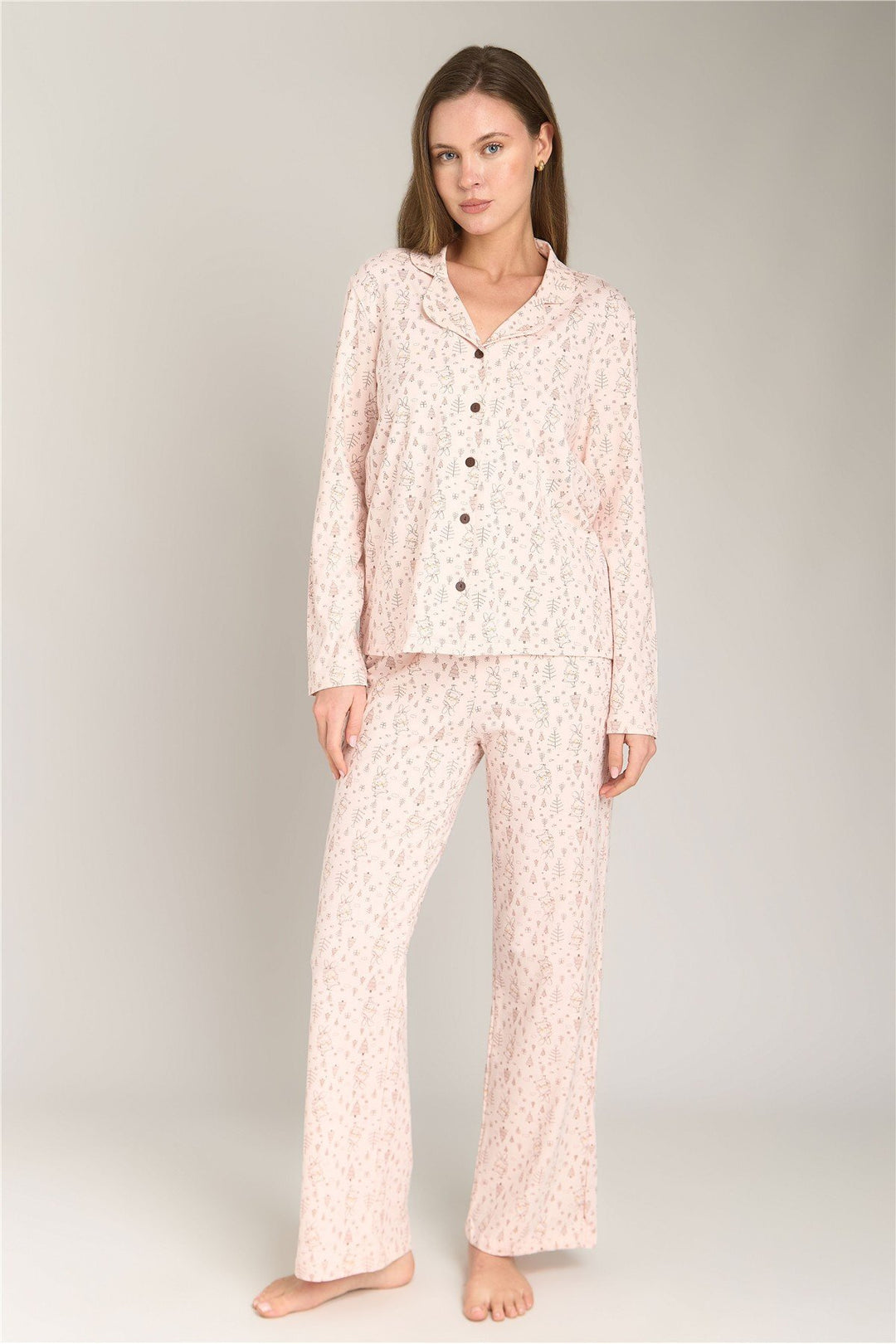 Lovely Things Ensemble de pantalons de chemise à manches longues en tricot RABBIT - Ensemble de pyjamas - Rose clair