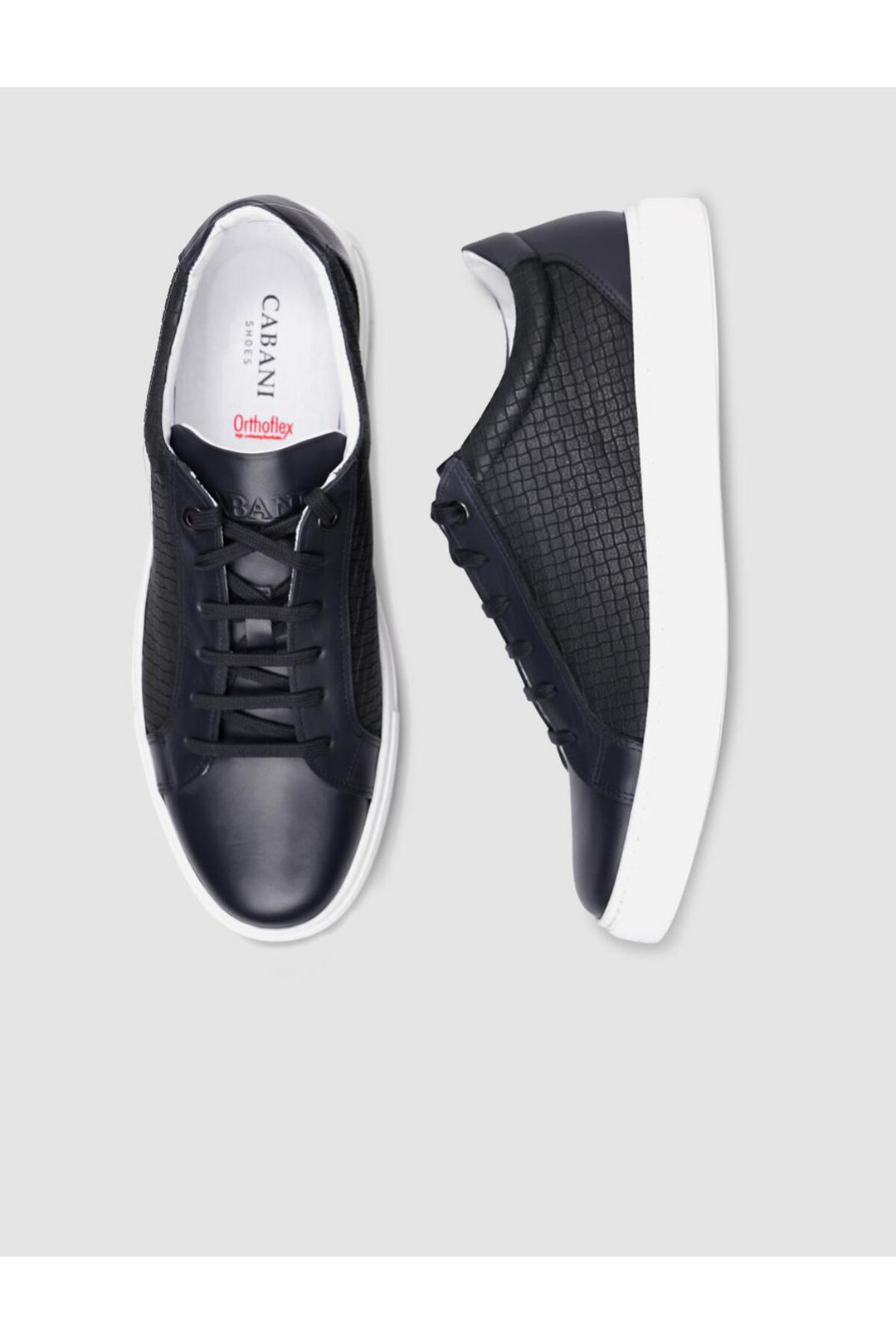Cabani Shoes %100 Cuir Véritable Baskets Pour Hommes À Lacets À Motif Carré Bleu Marine - Bleu marine