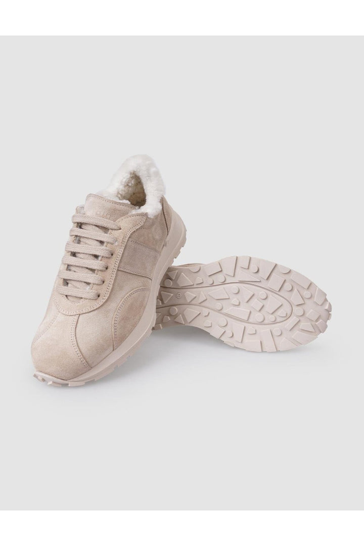 Cabani Shoes Baskets sportives pour femmes en cuir véritable beige en suède avec fourrure. - Multicolore