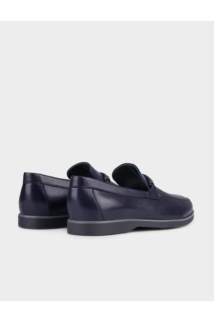 Cabani Shoes Chaussures de ville pour hommes en cuir véritable avec détails en caoutchouc bleu marine. - Bleu marine