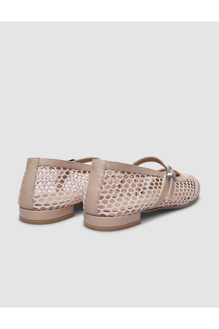 Cabani Shoes Ballerines pour femmes en cuir véritable beige avec détail de boucle en filet à 100%. - Beige